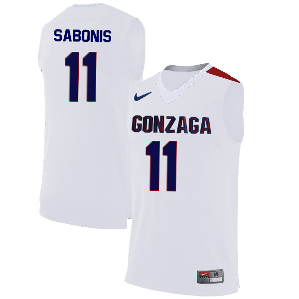 Men #11 Domantas Sabonis Gonzaga Bulldogs College Basketball Jerseys-White - Click Image to Close
